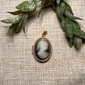 VINTAGE Gold and White Cameo Locket Necklace Pendant | Victorian, Renaissance
